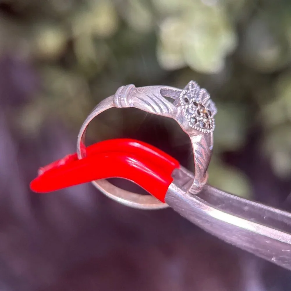 Sterling‎ Silver 925 Claddagh Marcasite Ring